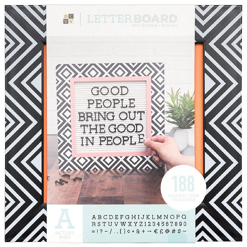 DCWV Framed Letterboard 12"X12"-Black &amp; White Pattern W/ White Insert Image