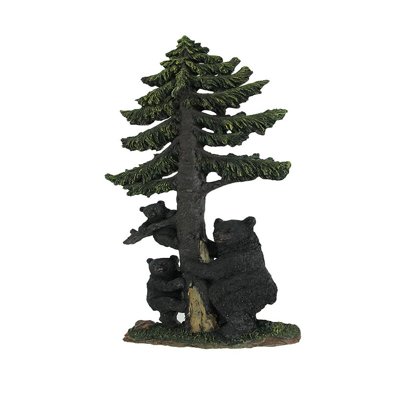 De Leon Collections Black Bear Family Climbing Spruce Tree Hand Painted Wall Sculpture 16 Inches High Image