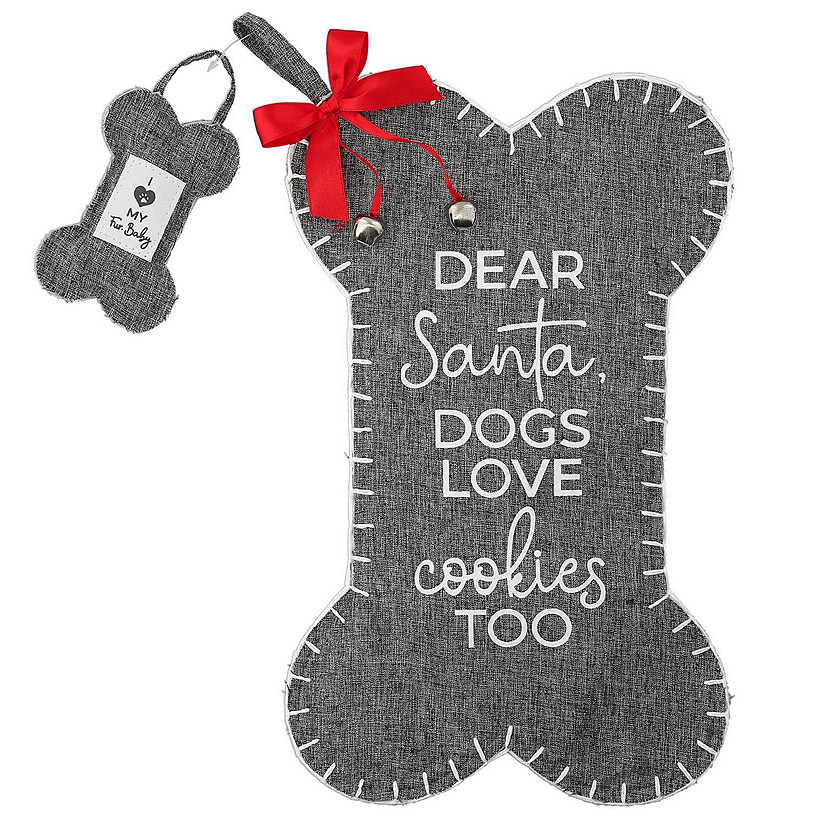Dear Santa Dog Love Cookies Tot Canvas Tweed Stocking with Mini Ornament Image