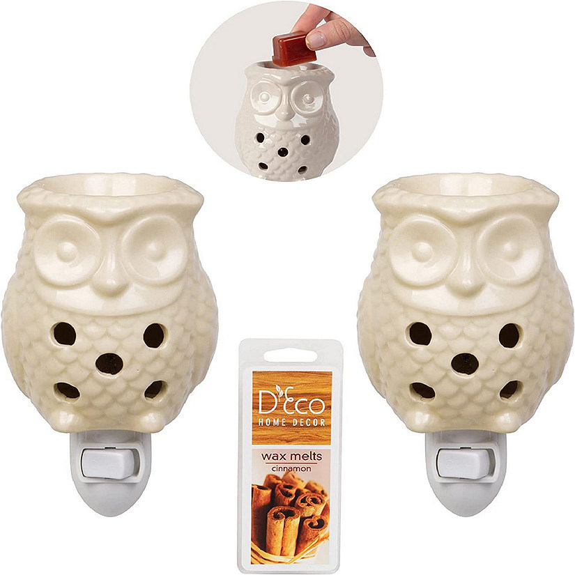 Deco Plug-in Electric Mini Owl Candle Warmers, 2 Wax & Tart Warmer for Indoor Decor, Includes 4 Wax Cubes and Halogen Bulb- Freshen Home or Office w Desired Fra Image