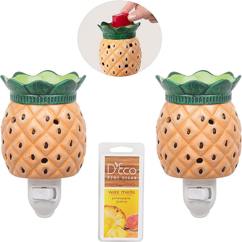 Deco Plug-in Electric Pineapple Candle Warmers, 2 Wax & Tart Warmer for Indoor Decor, Includes 4 Wax Cubes and Halogen Bulb- Freshen Home or Office w Desired Fr Image