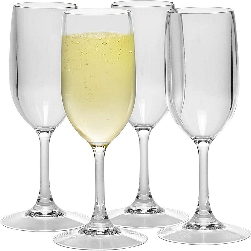 D'eco Unbreakable Stemmed Champagne Glasses, 6oz - 100% Tritan - Shatterproof, Reusable, Dishwasher Safe Drink Glassware (Set of 4)- Indoor Outdoor Drinkware - Image