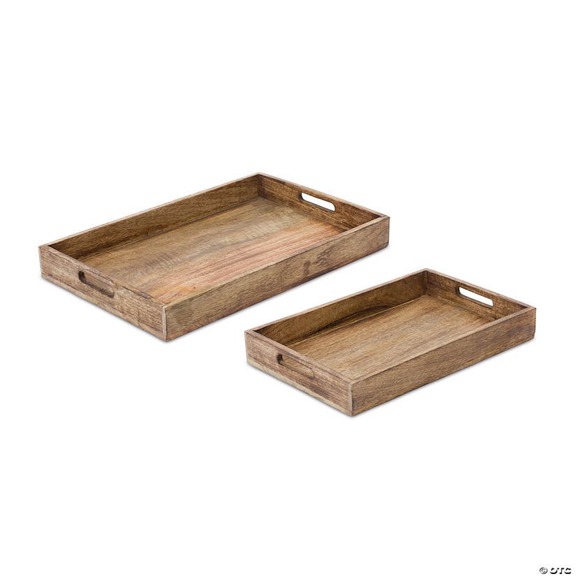 Decorative Wooden Tray (Set Of 2) 15"L X 9.75"W, 18.25"L X 11.75"W Image