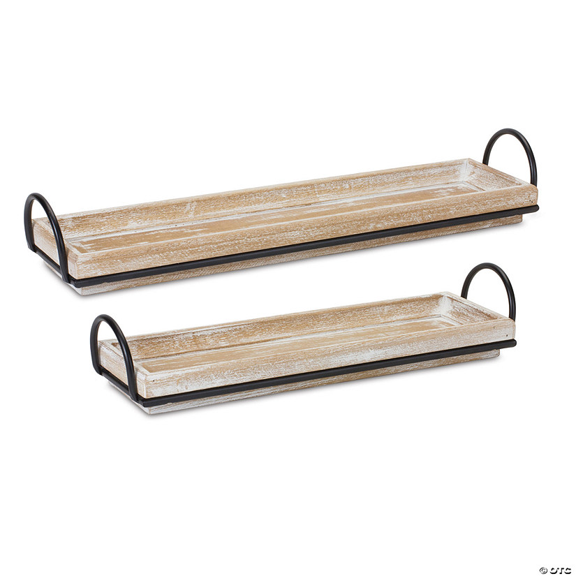 Decorative Wooden Tray With Handles (Set Of 2) 16.75"L, 20.5"L Wood/Iron Image