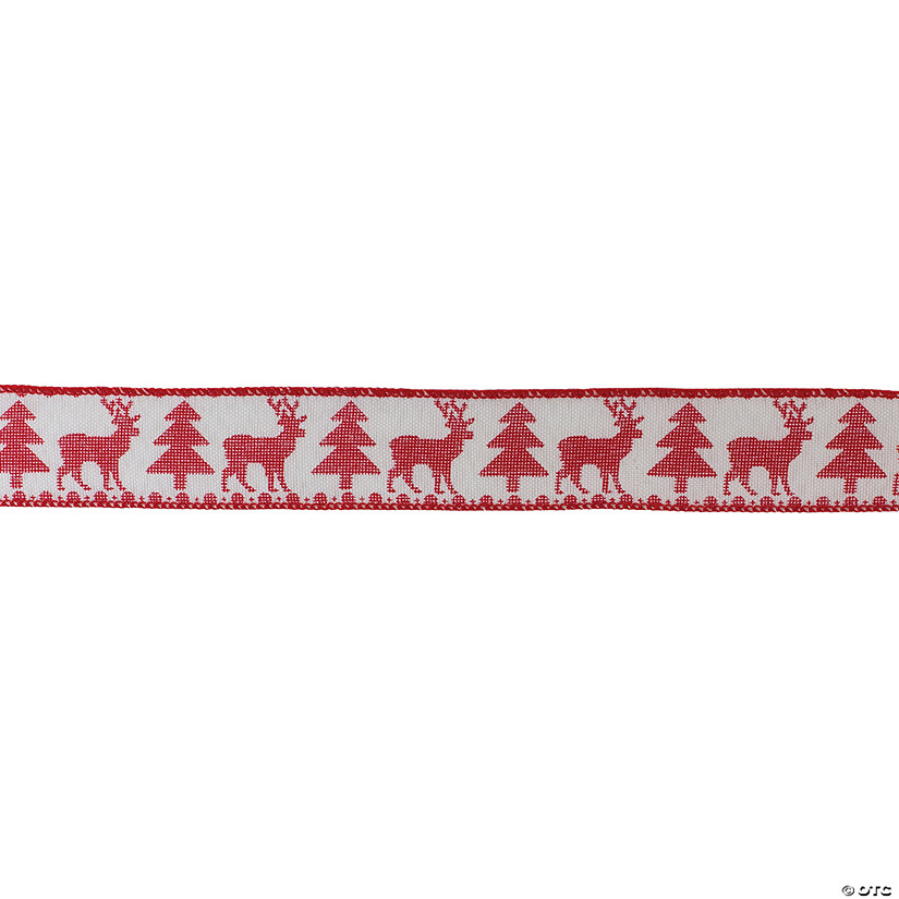 Deer And Tree Pattern 2.5" X 10 Yds. Ribbon (Set Of 2) Wired Polyester Image