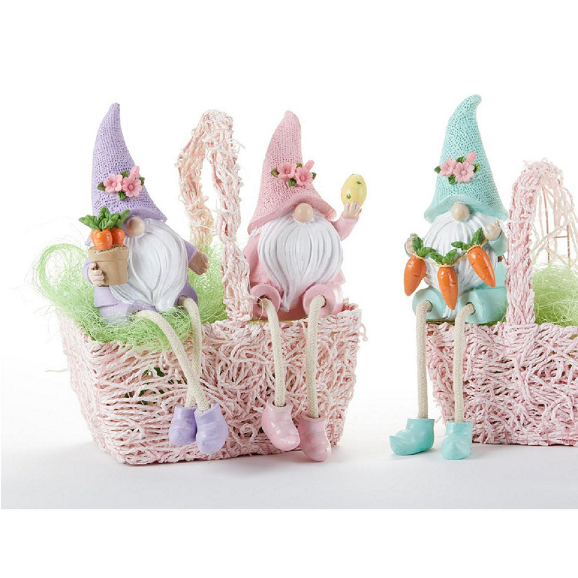 Delton Product Resin Dangle Leg Easter Gnomes with Eggs and Carrots Set 5.5 Inch Image
