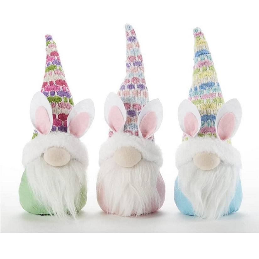 Delton Products Bunny Ear Knit Hat Easter Gnome Stump Figurines 7 Inch Set of 3 Image