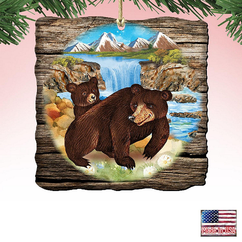 Hand Crafted Wood Bear and Cubs Ornament