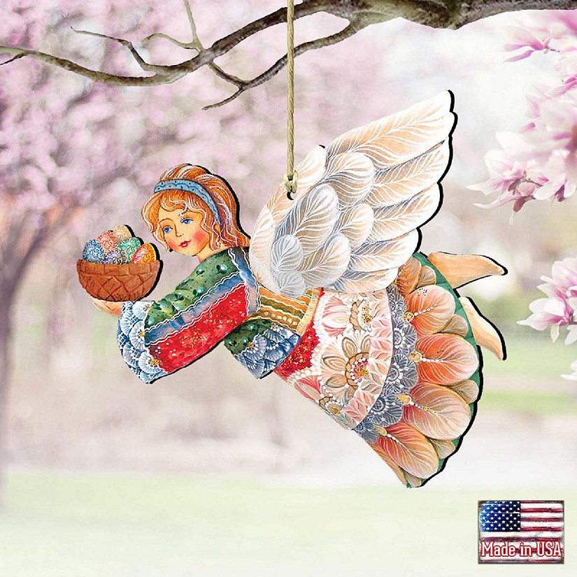 Designocracy Flying Easter Angel Wooden Ornaments Set of 2 Easter Spring Decor Image
