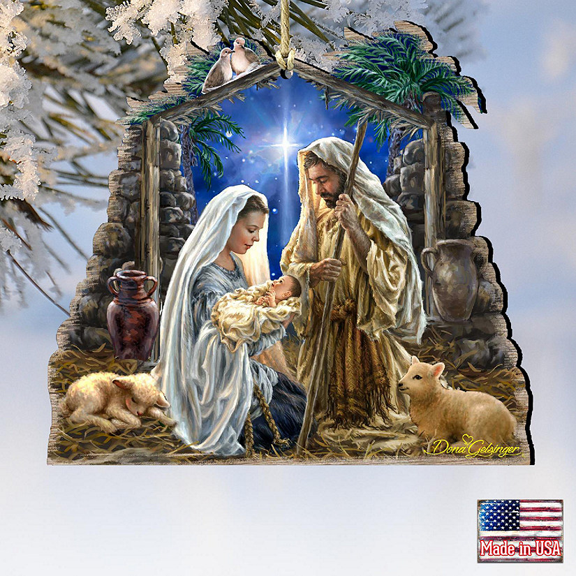 Designocracy Glory to God Wooden Ornaments Set of 2 by Gelsinger Nativity Holiday Decor Image
