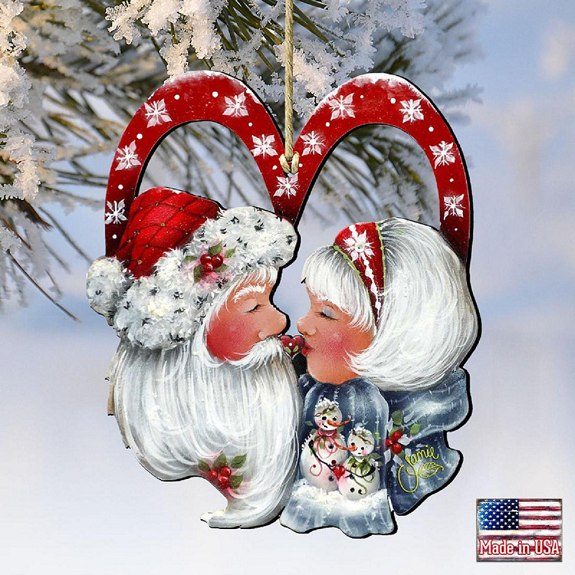 Designocracy Merry Kissmas! Wooden Ornaments Set of 2 by J. Mills-Price Christmas Decor Image