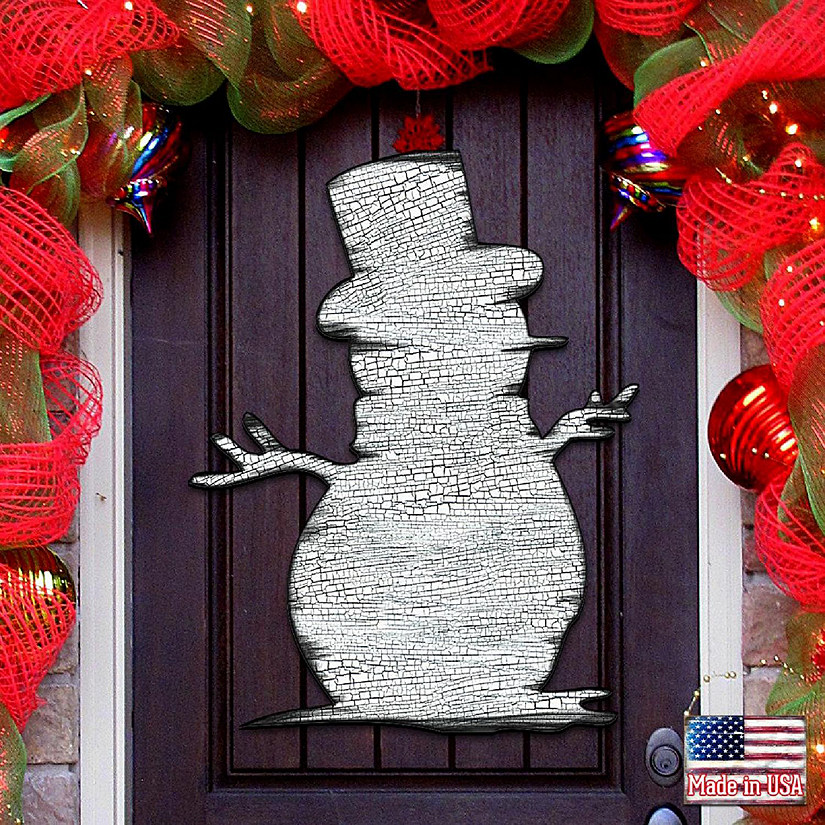 Designocracy Rustic Happy Snowman Door Decor Christmas Santa Snowman