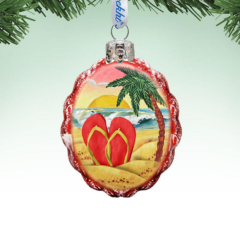 Designocracy Sandals on Beach Mercury Glass Ornament Coastal Holiday Decor Image