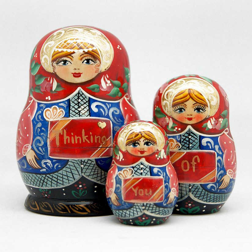 Designocracy Thinking of You 3-piece Russian Matreshka Nested Doll