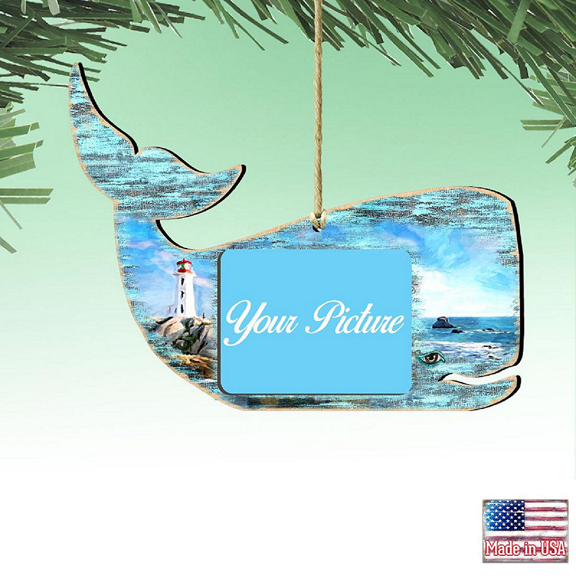 Designocracy Whale Coastal Picture Frame Ornaments Set of 2 Coastal Holiday  Decor