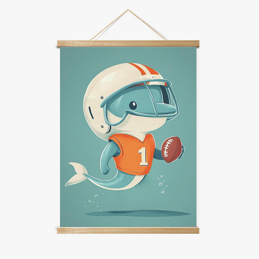 Dex the Touchdown Dolphin Wood Frame Hanger by Dancing Littles Jungle Image