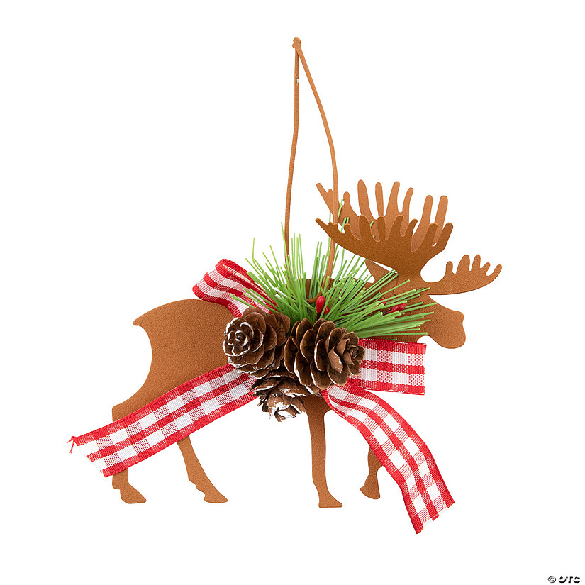 Die Cut Moose with Gingam Bow Metal Christmas Ornaments - 6 Pc. Image