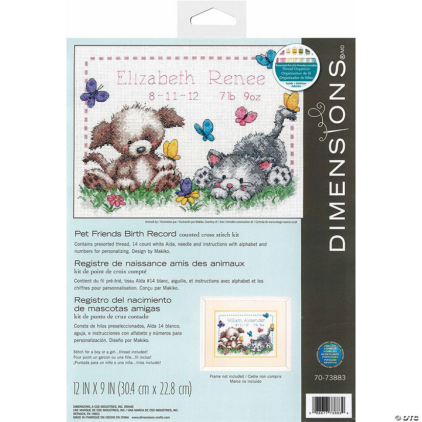 Dimensions Cross Stitch Kit 12x9"PetFrndsBrthRcord