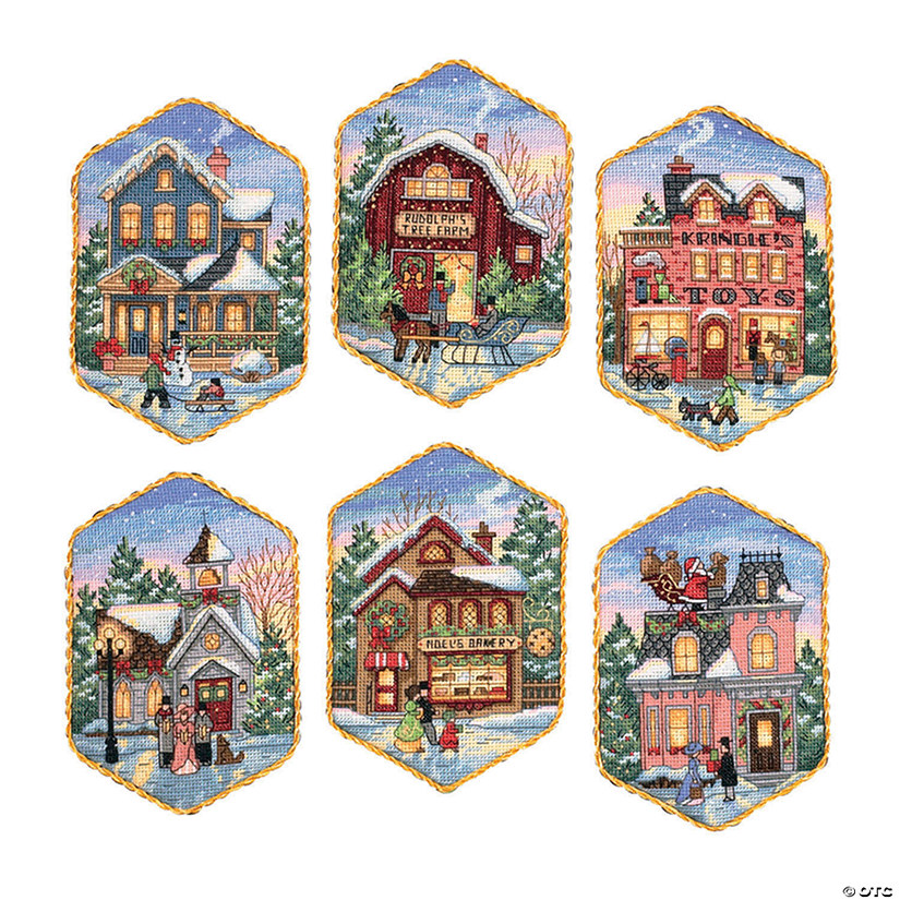 Dimensions Gold Collection Counted Cross Stitch Ornament Kit-Christmas Village Ornaments (18 Count) Image