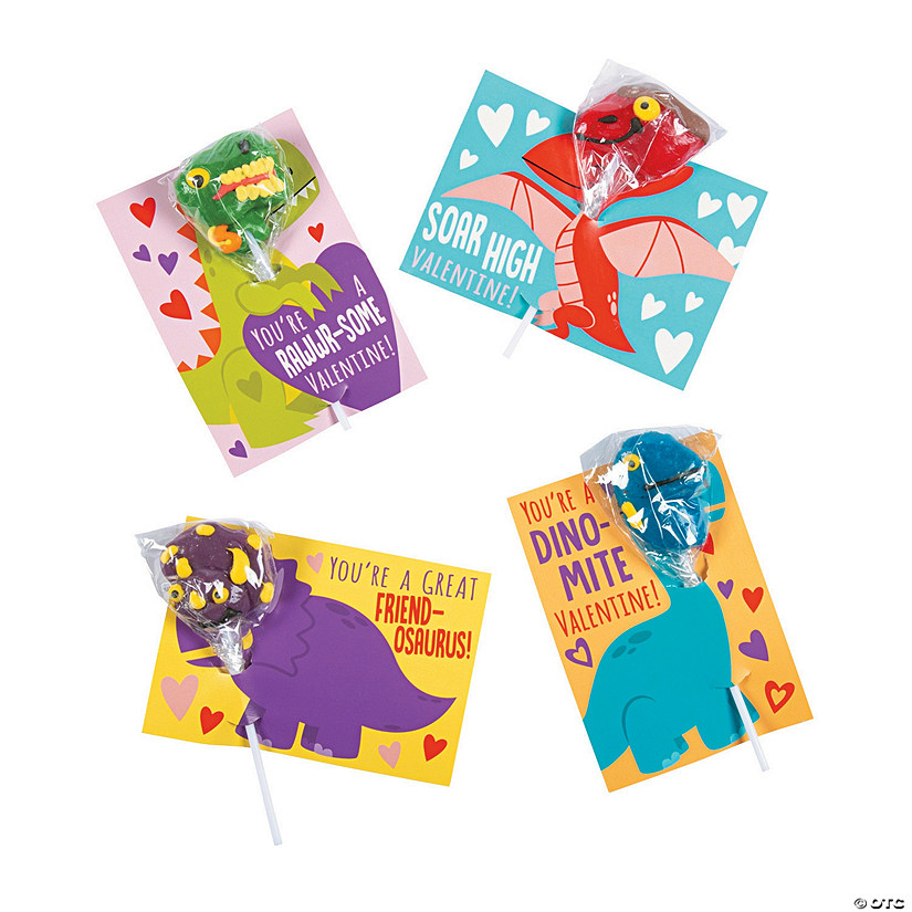 Dino-Mite Lollipop Valentine Exchanges with Card for 12 Image