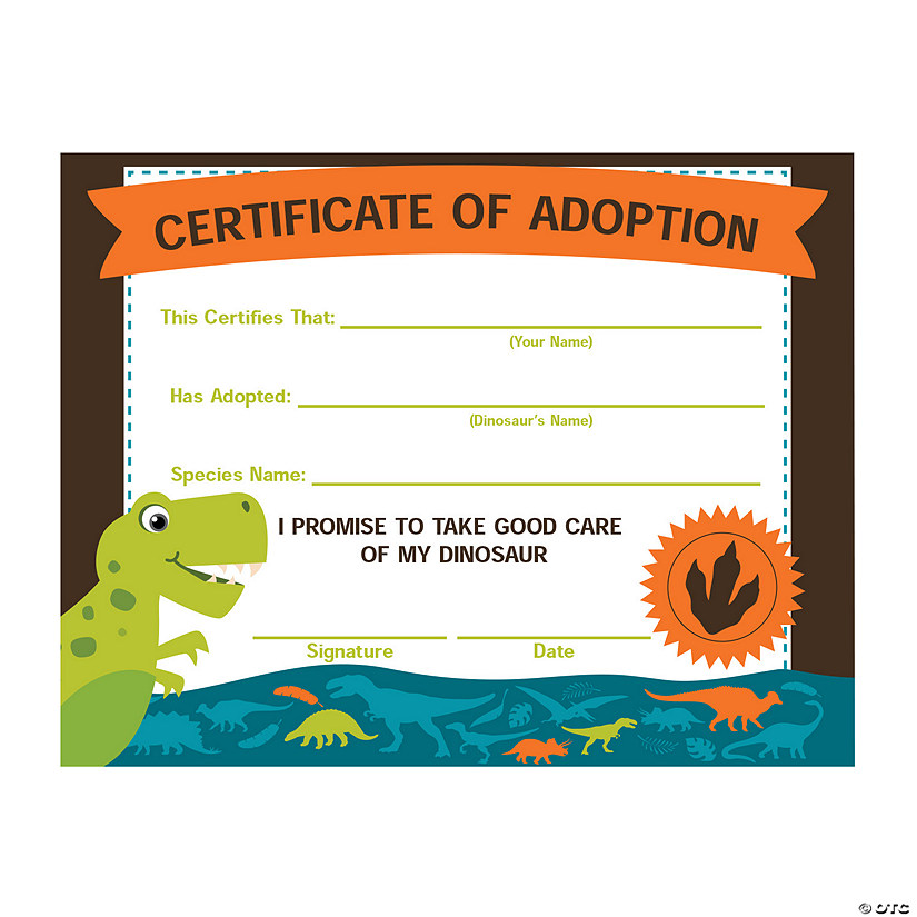 Dinosaur Adoption Certificates - 12 Pc. Image
