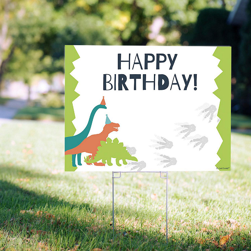 Dinosaur Birthday Party Yard Signs (18" x 24") Kid's Party Decorations - Stakes Included Image