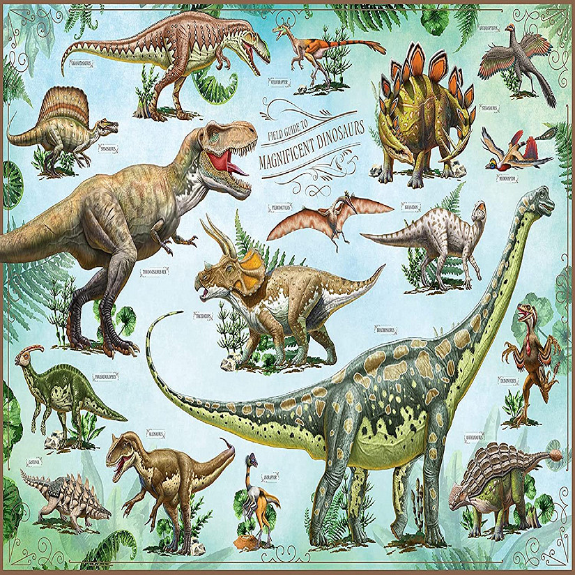 Dinosaur Jigsaw Puzzle, 500 Pieces - Magnificent Dinosaurs, 20" x 14" - with Exclusive 32 Page Field Guide Book - Great Gift for Kids Image