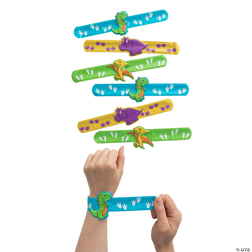 Dinosaur Slap Bracelets with Charm - 12 Pc. Image