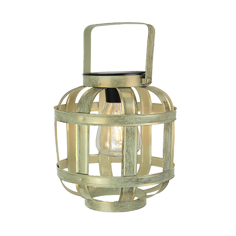 Direct International Metallic Gold Finish Industrial Style Solar Powered LED Hanging Lantern Image