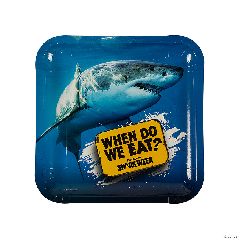 Discovery Shark Week&#8482; Warning Sign Square Paper Dinner Plates - 8 Ct. Image