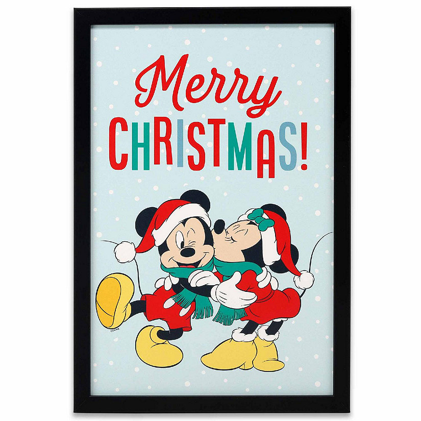 Disney 1x12 Disney Mickey & Minnie Mouse Merry Christmas Framed Wood Wall Decor Image