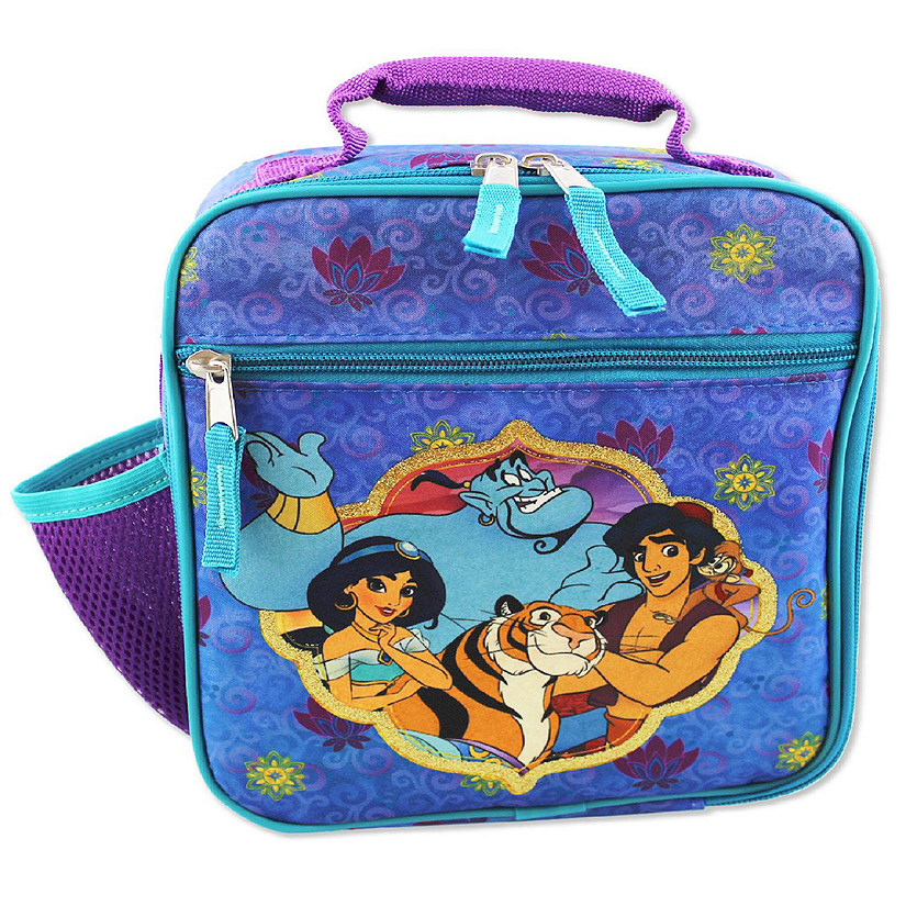 Disney Aladdin Princess Jasmine Girls Boys Soft Insulated School Lunch Box (One Size, Purple/Blue) Image