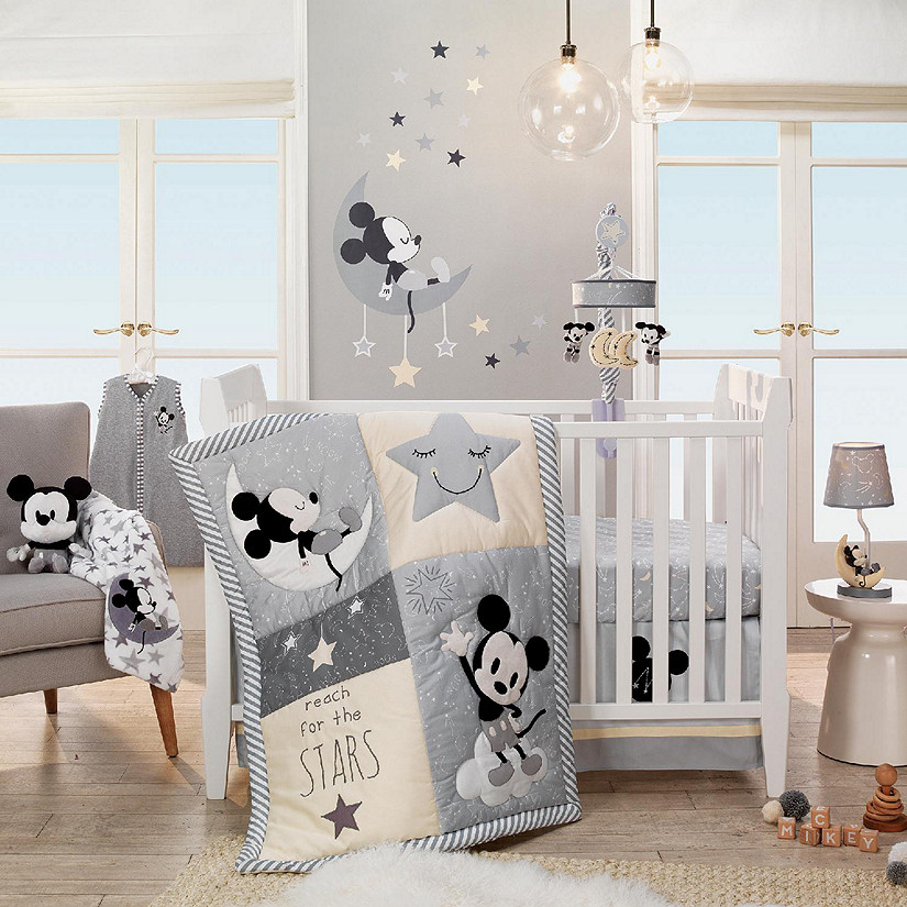 Disney Baby Mickey Mouse Gray/Yellow 4-Piece Crib Bedding Set by Lambs & Ivy Image