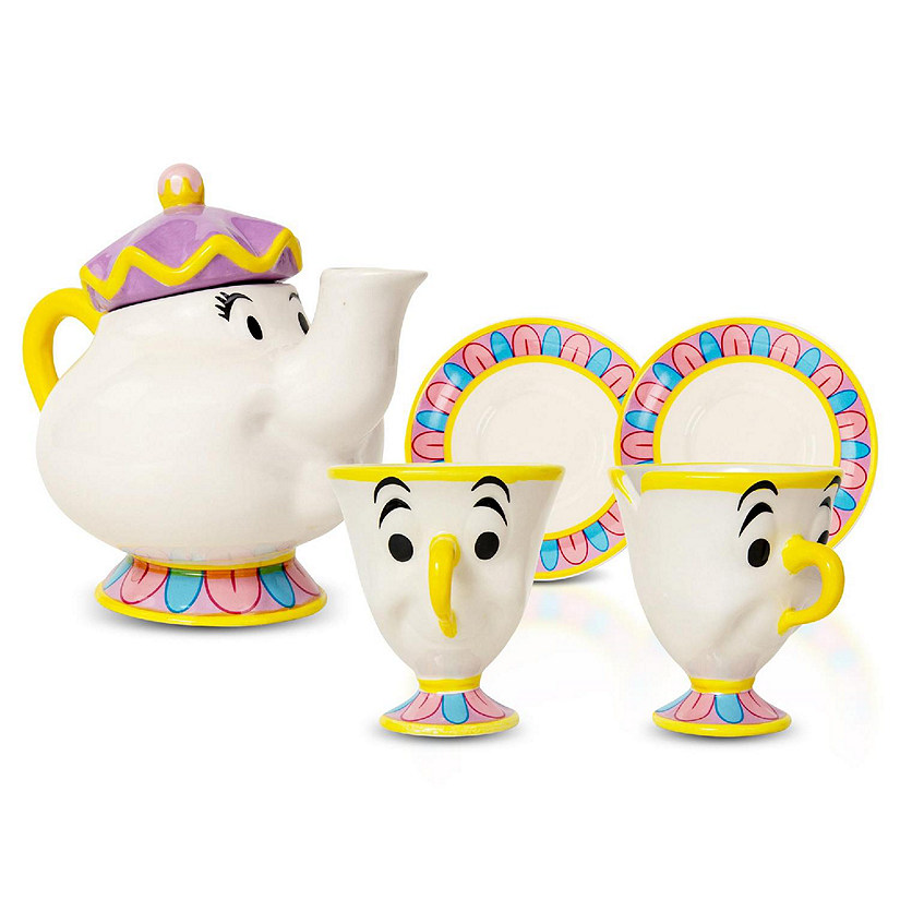 Disney Beauty and the Beast Mrs. Potts Teapot Set With 2 Chip Cups and Saucers Image