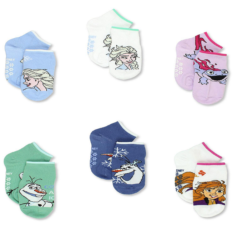 Disney Frozen 2 Anna Elsa Toddler Girls 6 Pack Socks with Grippers (Small (4-6), Blue) Image