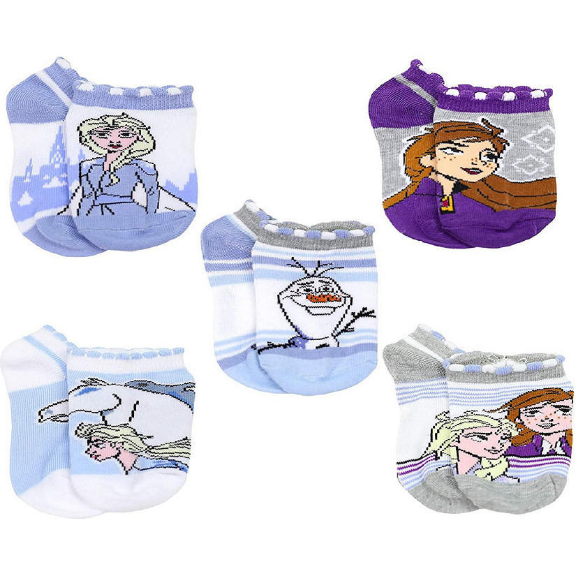 Disney Frozen 2 Elsa Anna Girls Toddler 5 Pack No Show Socks Set (Shoe Size: 10-4 (Sock: 6-8), White) Image