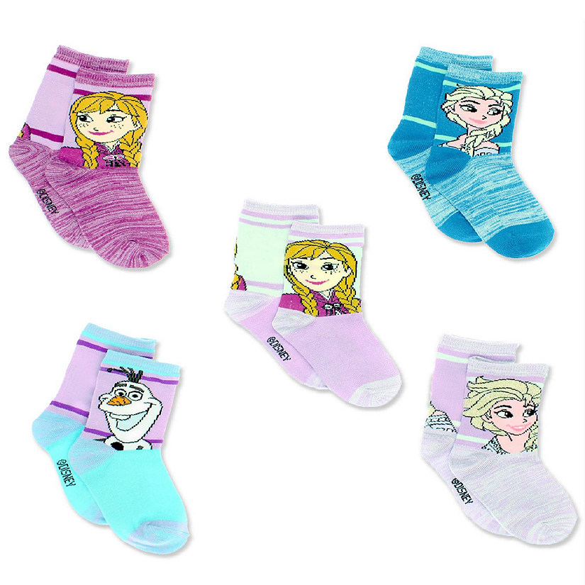 Disney Frozen Girls Toddler Multi Pack Socks Set (Shoe: 10-4 (Sock: 6-8), Purple/Multi Crew) Image