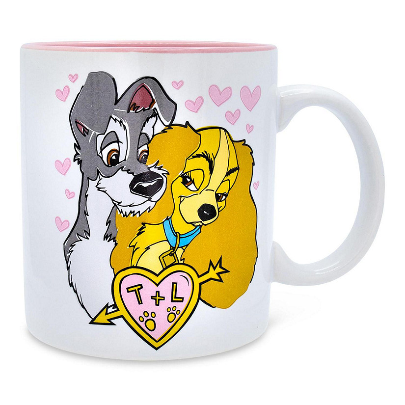 Disney Lady and the Tramp Doodle Sketch Hearts Ceramic Mug  Holds 20 Ounces Image