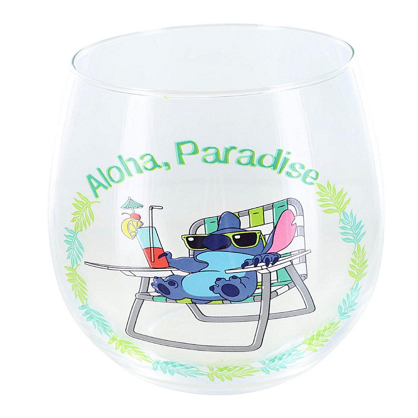 Disney Lilo & Stitch "Aloha, Paradise" Stemless Wine Glass  Holds 20 Ounces Image