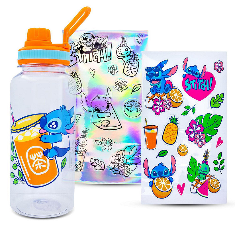 Disney Lilo & Stitch Bubble Tea Plastic Water Bottle and Decal Sticker Set Image