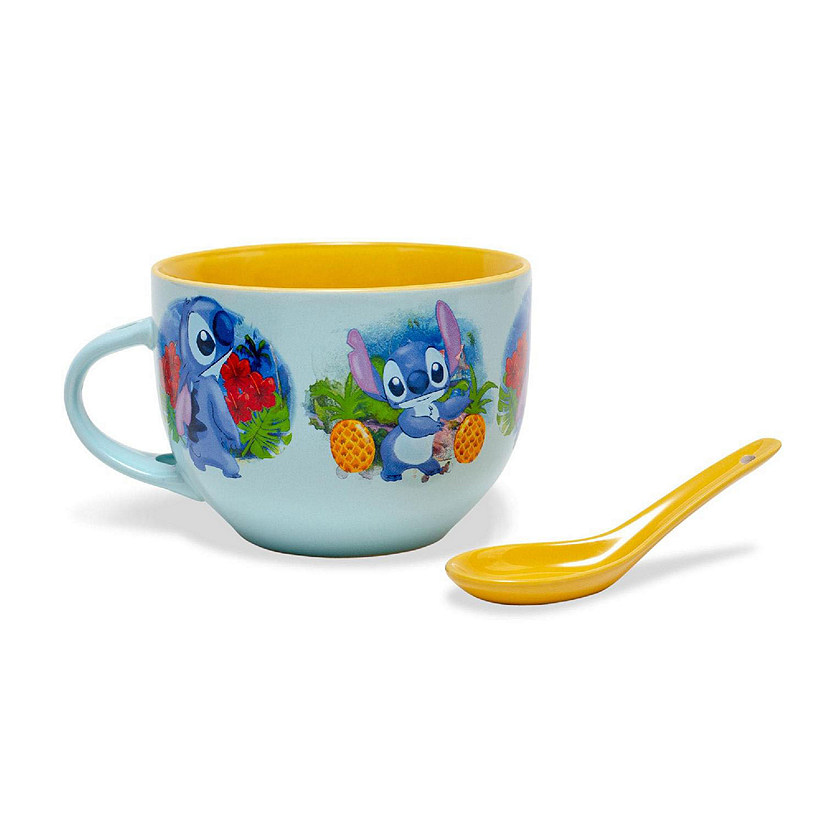 Disney Lilo & Stitch Ceramic Soup Mug With Spoon  Holds 24 Ounces Image