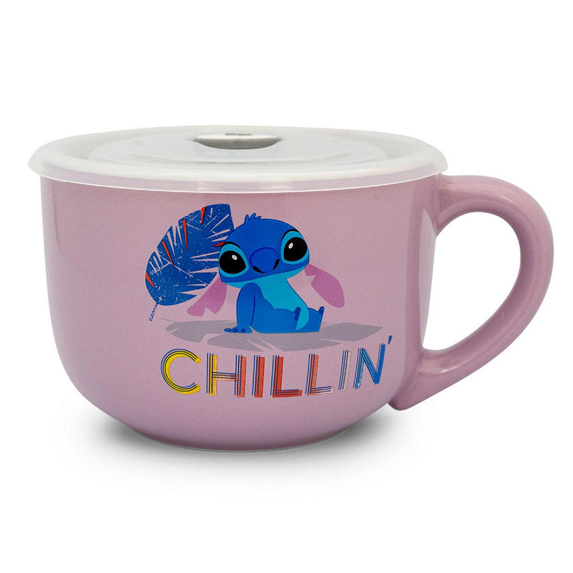Disney Lilo & Stitch "Chillin" Ceramic Soup Mug With Vented Lid  Holds 24 Ounces Image