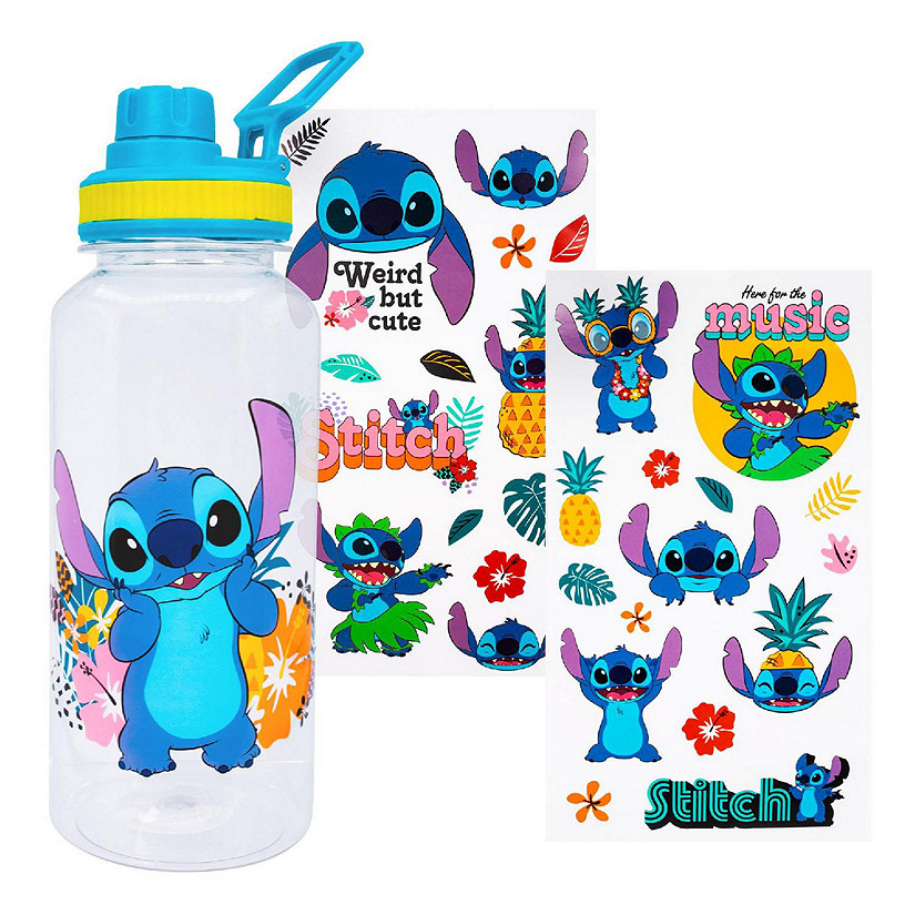 Disney Lilo & Stitch Flowers 32-Ounce Twist Spout Water Bottle And Sticker Set Image