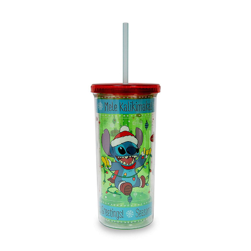 Disney Lilo & Stitch Holiday Lights Carnival Cup With Lid And Straw  Holds 20 Ounces Image