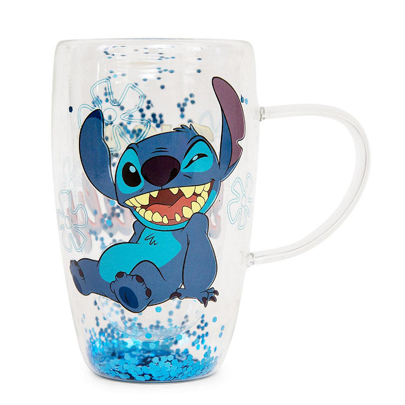 Disney Lilo & Stitch "Ohana Means Family" Confetti Glass Mug  Holds 15 Ounces Image