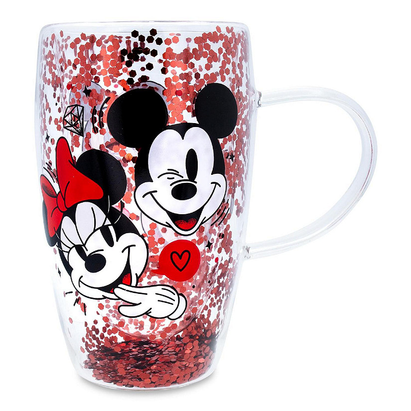 Disney Mickey and Minnie Hearts & Diamonds Confetti Glass Mug  Holds 15 Ounces Image