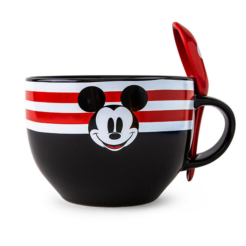 Disney Mickey Mouse Red-Striped Ceramic Soup Mug With Spoon  Holds 24 Ounces Image