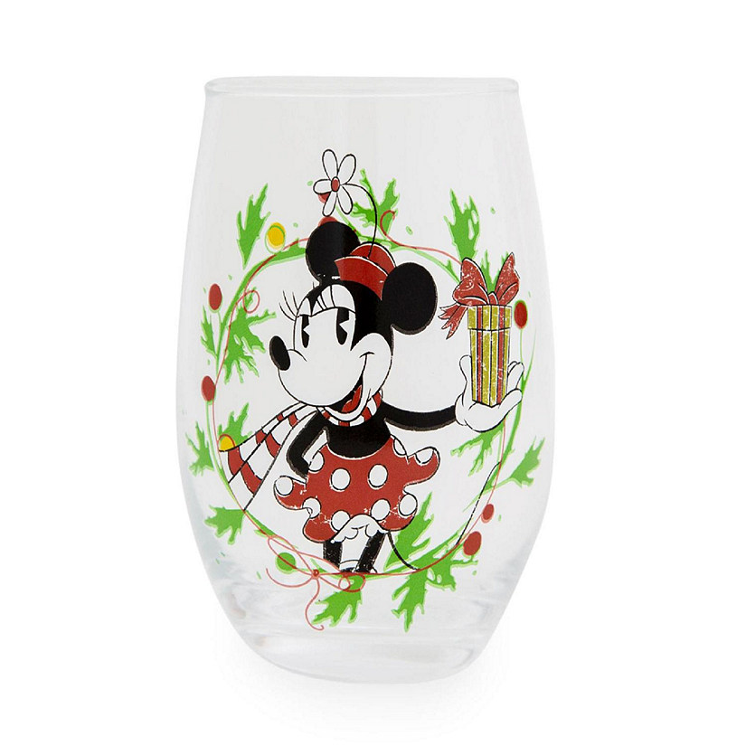 Disney Minnie Mouse Christmas Wreath Stemless Wine Glass  Holds 20 Ounces Image