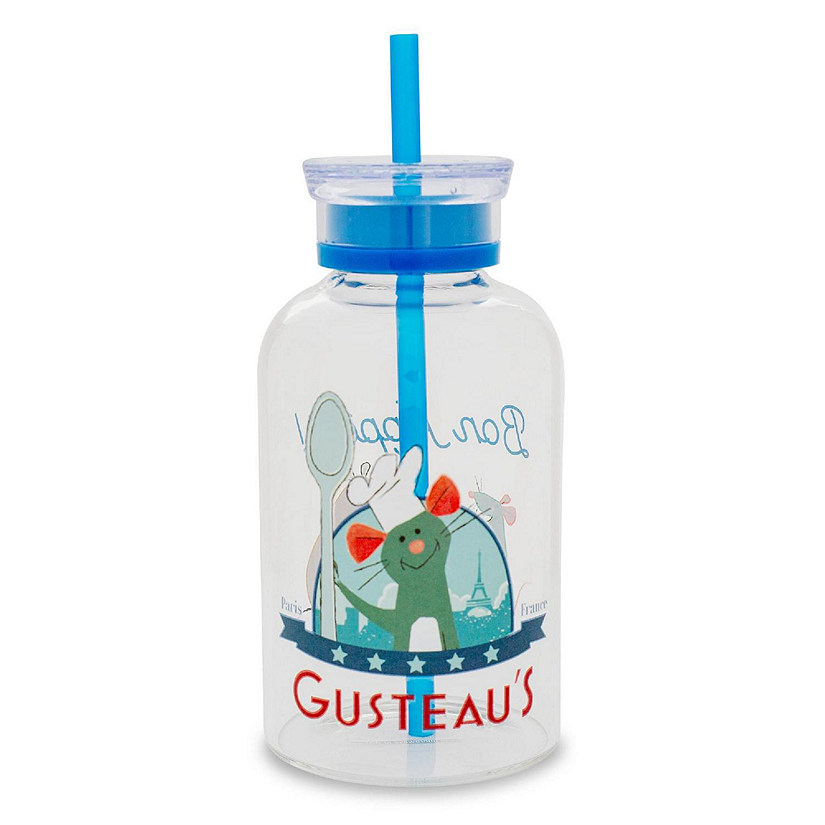 Disney Pixar Ratatouille Gusteau's Glass Milk Bottle With Straw  Hold 15 Ounces Image
