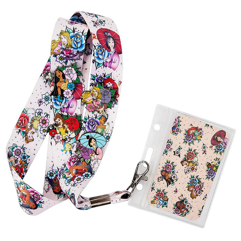 Disney Princess Floral Tattoo Lanyard with Card Holder and 4 Pins Image